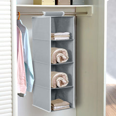 Kuber Industries 4 shelf Closet Organizer For Wardrobe|Non-woven Collapsible Wardrobe|Hanging Shelf For clothes|4 shelves Cloth Organizer|Pack of 2 (Grey)