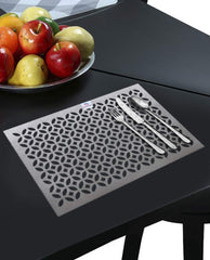 Heart Home Rectangle Shape Soft Leather 6 Pieces Dining Table Placemat Set (Silver)-HHEART15619, Standard