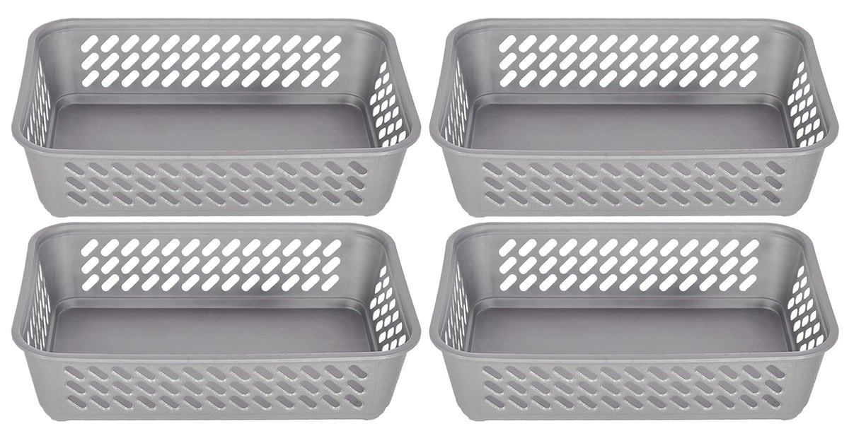 Heart Home Multipurposes Super Tidy Plastic Basket, Organizer For Kitchen, Countertops, Cabinets, Bathrooms- Pack of 4 (Grey) -46HH0578