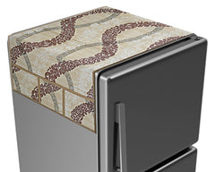 Kuber Industries Leaf Print PVC Fridge Top Cover with 6 Utility Side Pockets (Cream)