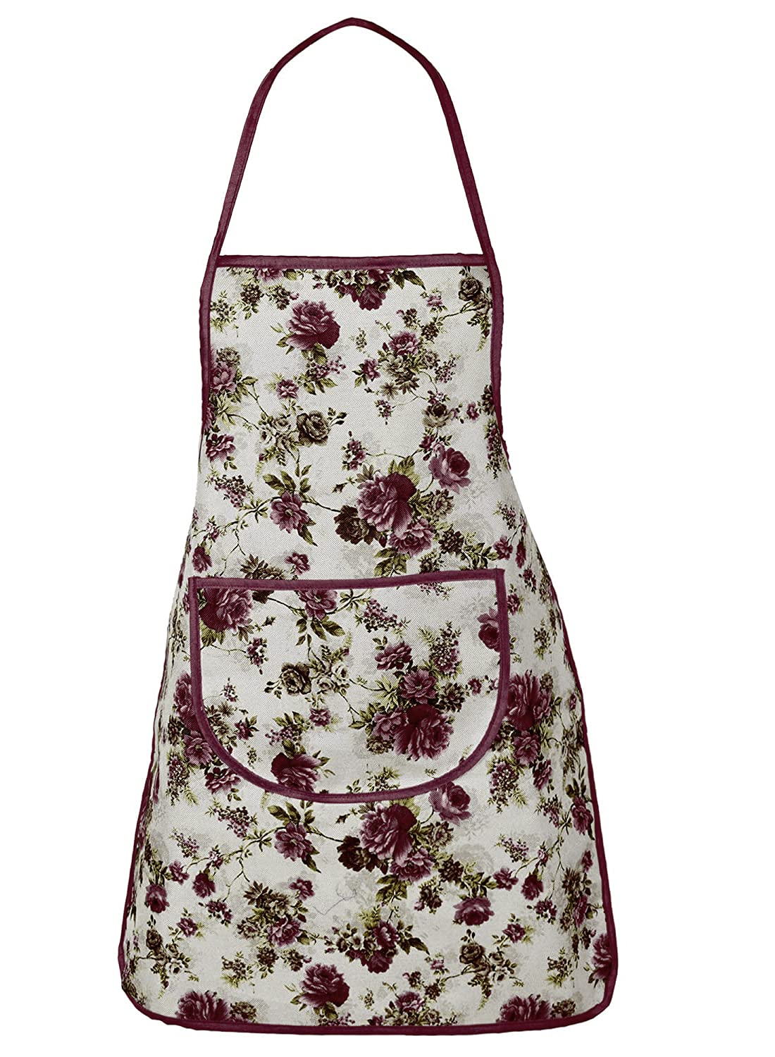 Kuber Industries Flower Design Jute Bib Apron with 1 Large Pocket Oil Stain Resistant Cooking Kitchen Apron for Men Women (Brown)-HS_38_KUBMART21208