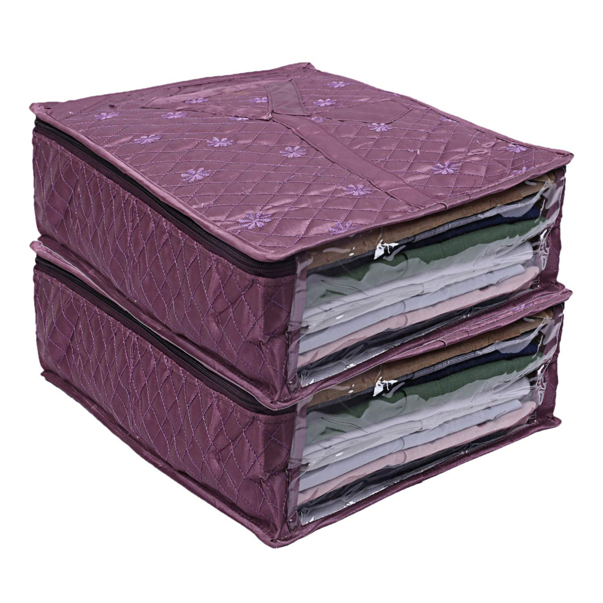 Kuber Industries 3 Layered Quilted Satin 2 Pieces Shirt Cover (Purple) -CTKTC24641