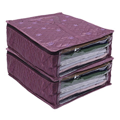 Kuber Industries 3 Layered Quilted Satin 2 Pieces Shirt Cover (Purple) -CTKTC24641