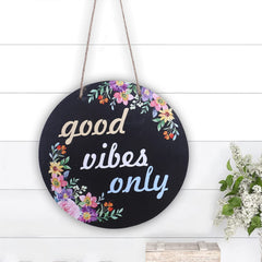 Heart Home Wall Hanging Quotes|Mdf Wooden Round Shaped Floral Print Plates For Kids Bedroom,Hall Entrance,Office,Pack of 3 (Black)