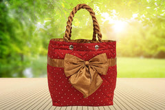 Kuber Industries Bow Design Satin Women's Handbag, Maroon