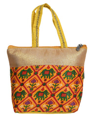 Kuber Industries Polyester Elephant Print Hand Bag For Women/Girls With Handle Pack of 2 (Yellow) 54KM4036