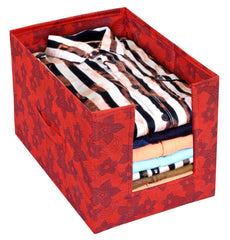 Heart Home Metallic Flower Printed Non-Woven Foldable Shirt Stacker Closet Organizer With Handles- Pack of 3 (Red)-HS43HEARTH26460