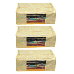 Kuber Industries 3 Piece Non Woven Saree Cover Set, Gold,7 Inches Height -CTKTC6376