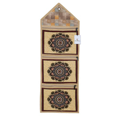 Kuber Industries Flower Design 2 Pieces Cotton Wall Hanging Magazine Holder(Gold) - CTKTC034502