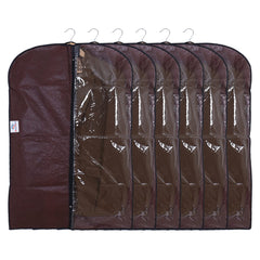 Heart Home Embossed Coat Cover|Non Woven Foldable Hanging Blazer Cover|Half Transparent Wardrobe Organizer, Pack 6 (Brown)