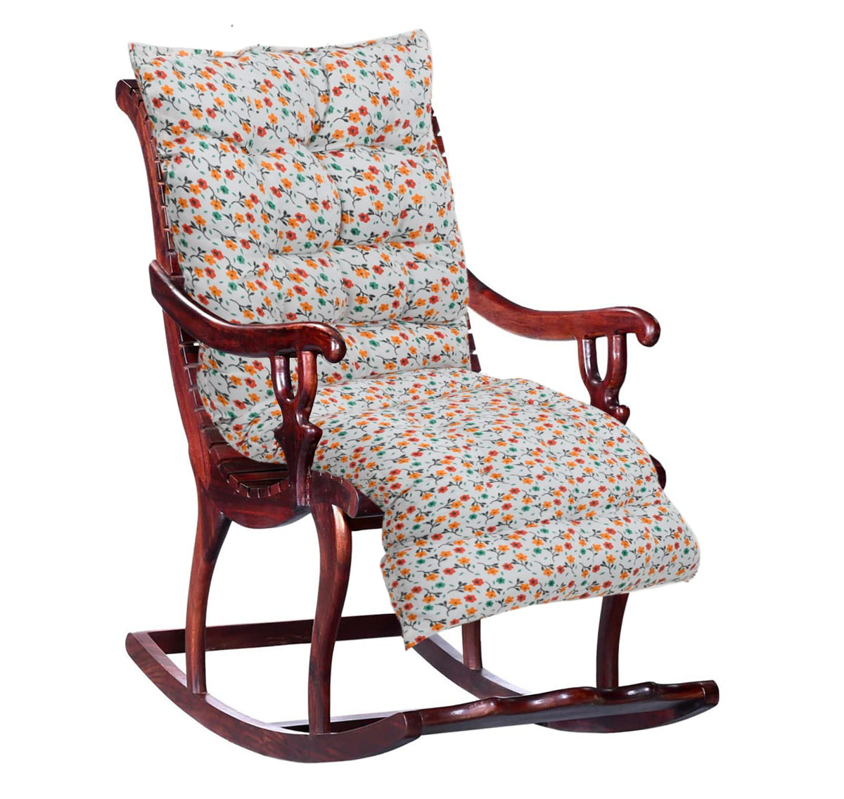 Kuber Industries Chair Pad|Chair Cushion Pad|Chair Cushion with Ties|Comfortable & Soft|Long Back & Seat Rocking Chair (White)