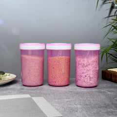 Kuber Industries Containers Set for Kitchen|BPA-Free Plastic 500 ML Storage Containers Set with Spoon for Kitchen Set of 3 (Pink)