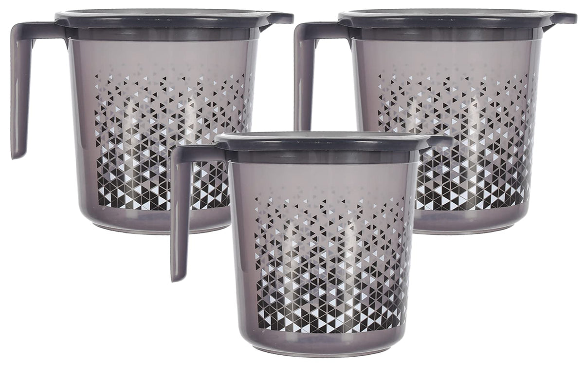 Kuber Industries Tinted Print Multiuses Lightweight, Unbreakable Plastic Bathroom Mug 1.5 Litre Pack of 3 (Black)-46KM0238