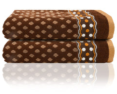 Heart Home Luxurious Dot Printed Soft Cotton Bath Towel Perfect for Daily Use, 30"x60" - Pack of 2 (Brown)-50HH01797