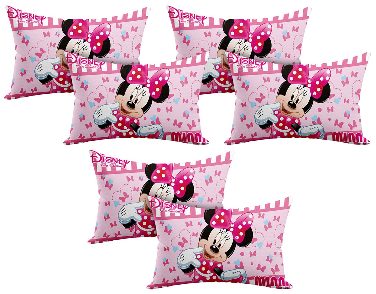 Kuber Industries Disney Minnie Print Silk Special Long Crush Pillow Cover- Set of 6, Pink-KUBMART10057