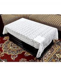 Kuber Industries Circle Design Cotton 4 Seater Center Table Cover - (White)-KUBMART02717