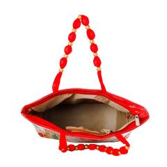 Kuber Industries Floral Design Silk Laminated Embroidered Women's Handbag (Red) - CTKTC23128