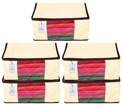 Kuber Industries 5 Piece Non Woven Fabric Saree Cover Set with Transparent Window, Extra Large, Ivory-CTKTC23776