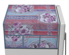 Kuber Industries Flower Print PVC Fridge Top Cover with 6 Utility Side Pockets (Grey)