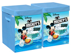Heart Home Disney Mickey Surf Print Foldable Laundry Basket|Clothes Storage Basket With Handle & Lid,60 Ltr.Pack of 2 (Blue)