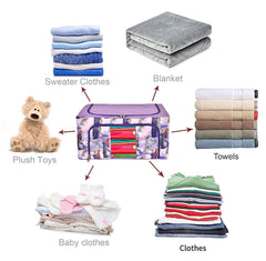 Kuber Industries Doll Print Steel Frame Living Box, Closet Organizer, Cloth Storage Boxes for Wardrobe With Clear Window, 44Ltr. (Purple) 54KM4097(Rexine, Rectangular)