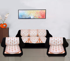 Heart Home Luxurious Cotton Floral Abstract Design 5 Seater Sofa Cover Set HS_36_HEARTH018387, (Orange)