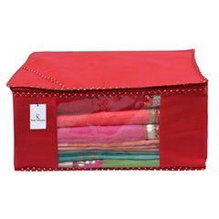 Kuber Industries 6 Piece Non Woven Fabric Saree Cover Set with Transparent Window, Extra Large, Maroon & Red-CTKTC031953