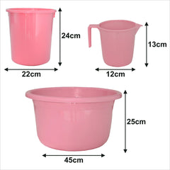 Kuber Industries 3 Pieces Plastic Mug, Dustbin & Tub Set (Pink)