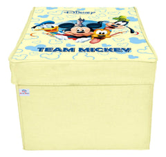 Heart Home Disney Team Mickey Printed Flodable Storage Box/Organizer For Toys, Cloths And Books With Lid & Handle (Cream)-HS43HEARTH26575