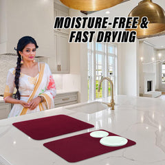 Heart Home Dish Drying Mat | Microfiber Kitchen water Absorbent Mat | Reversible Drying Mat for Kitchen Utensils | Kitchen Utensils Mat | 38x50 cm | Pack of 2 | Maroon