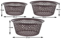 Heart Home Storage Basket|Plastic Round Versatile Basket|Organizer for Kitchen|Countertop|Cabinet|Bathroom|Set of 3 (Brown)