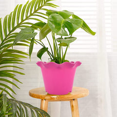 Kuber Industries Blossom Flower Pot|Durable Plastic Flower Pots|Planters for Home Décor|Garden|Living Room|Balcony|Pack of 2 (Pink)