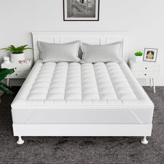Heart Home Mattress Padding | Cotton Double Bed Mattress Topper | Waterproof Mattress Padding | Mattress Padding Topper with Elastic Band Straps | 72x78 Inch | White