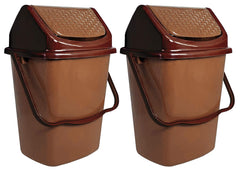 Kuber Industries 2 Pieces Delight Plastic Swing Garbage Waste Dustbin for Home, Office with Handle, 5 Liters (Light Brown)