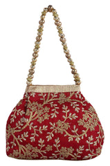 Kuber Industries 2 Pieces Polyester Embroidered Woman Potli Bag, Maroon - CTKTC031389
