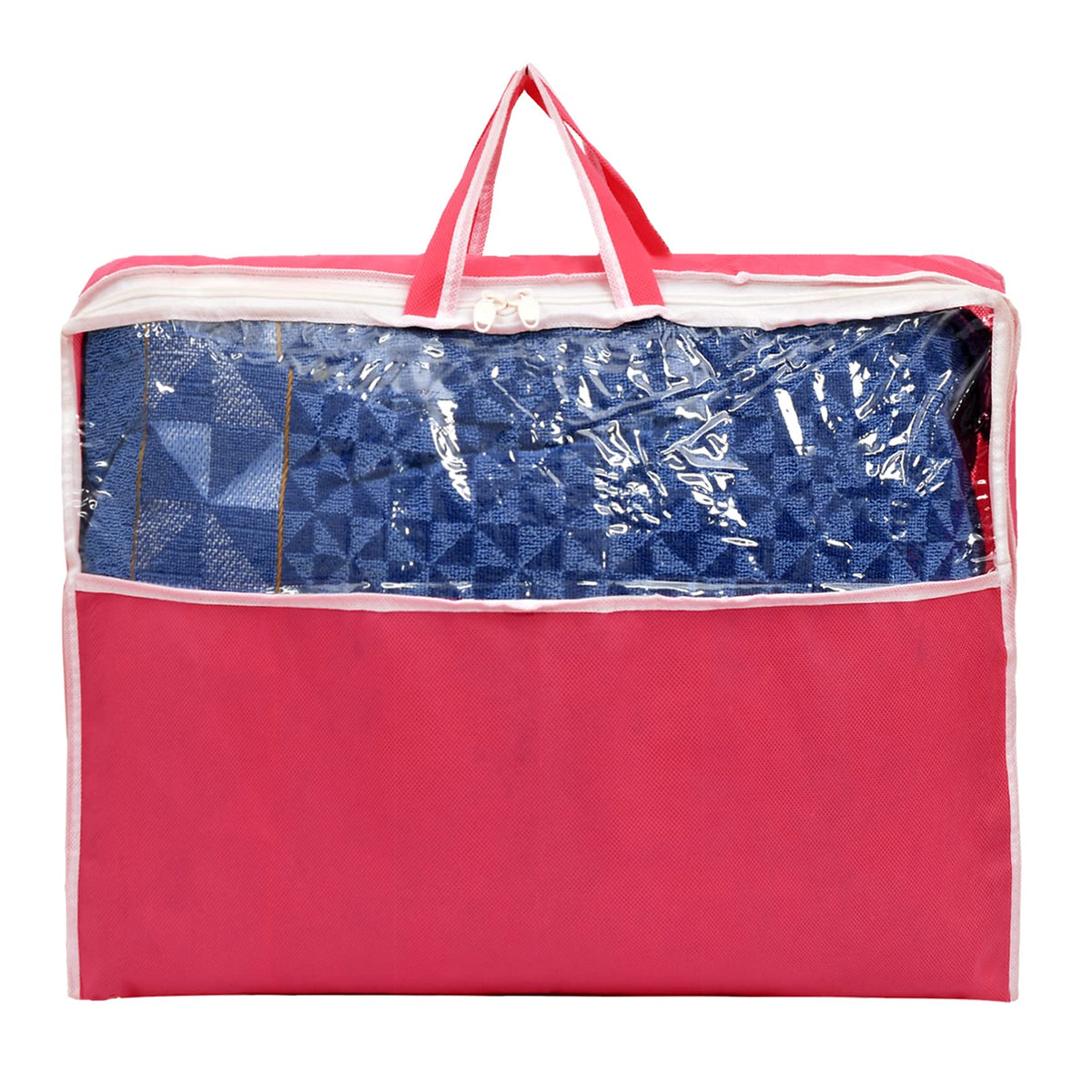 Heart Home Multiuses Non-Woven Clothes Storage Bag/Wardrobe Organizer/Saree Cover With Top Tranasparent Window (Pink)