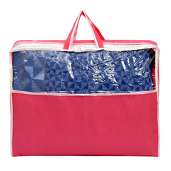 Heart Home Non-Woven Cloth Cover/Organizer For Store Saree, Lehenga, Suit, Dress, Clothes With Top Tranasparent Window (Pink)