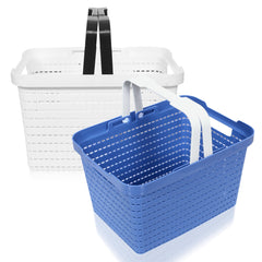 Kuber Industries Basket | Plastic Fruits Storage Basket | Picnic Storage Basket | Kitchen Storage Basket | Stationery Storage Basket | FLORA-333 | Pack of 2 | Blue & White