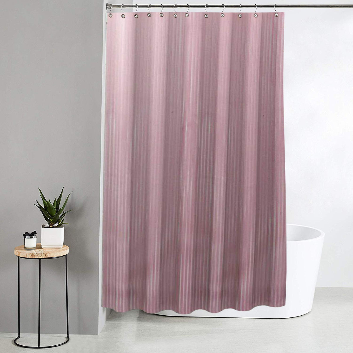 Kuber Industries Microfibre Shower Curtain with 8 Hooks, Standard, Pink