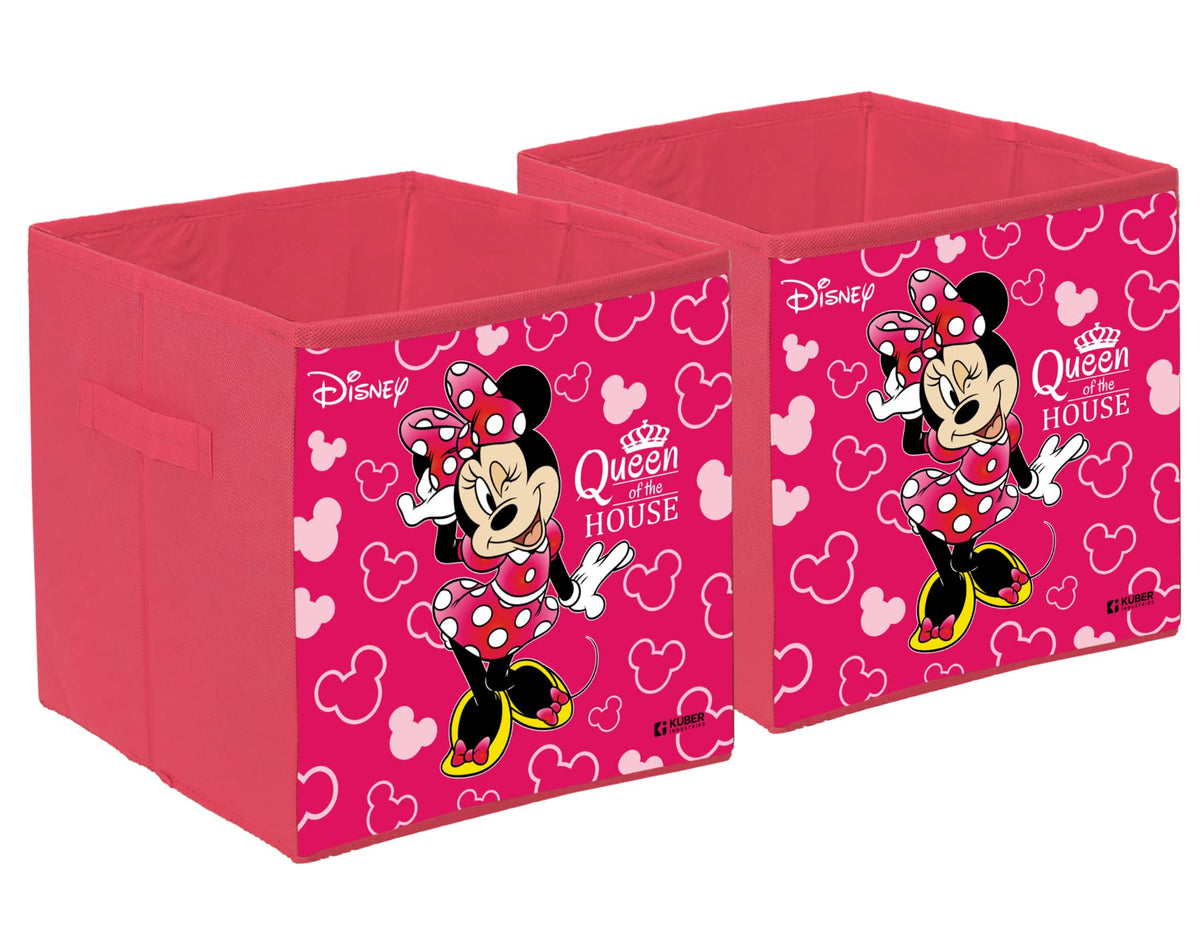 Kuber Industries Disney Minnie Print Foldable Laundry Basket|Clothes Storage Basket With Handle & Lid,Pack of 2 (Pink)