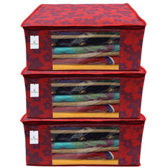 Kuber Industries Saree Covers With Zip|Saree Covers For Storage|Saree Packing Covers For Wedding|Pack of 3 (Red)