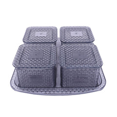 Kuber Industries Dazzle Design Plastic Multi Purpose Dry Fruits Tray with Four Bowls Set (Grey) -CTKTC021813