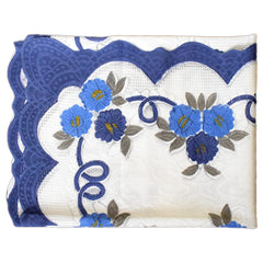 Kuber Industries Flower Printed Home Decorative Luxurious 4 Seater Cotton Center Table Cover/Table Cloth, 40"x60" (White & Blue)-44KM046