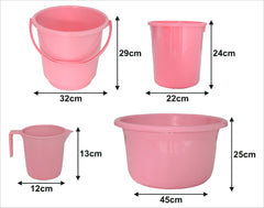 Kuber Industries 4 Pieces Plastic Bucket, Dustbin, Mug & Tub Set (Pink)