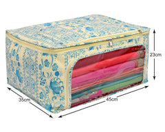 Heart Home Floral Print Non-Woven Saree cover With Large Pocket For Saree, Lehenga, Suit & Transparent Window, Pack of 3 (Blue) 54HH4172.