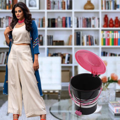 Kuber Industries Pedal Dustbin|Plastic Pedal Dustbin|Kitchen Waste Paper Bin|Dustbin For Bedroom|Pink Lid 10 Liter Dustbin|Pack of 2 (Black)