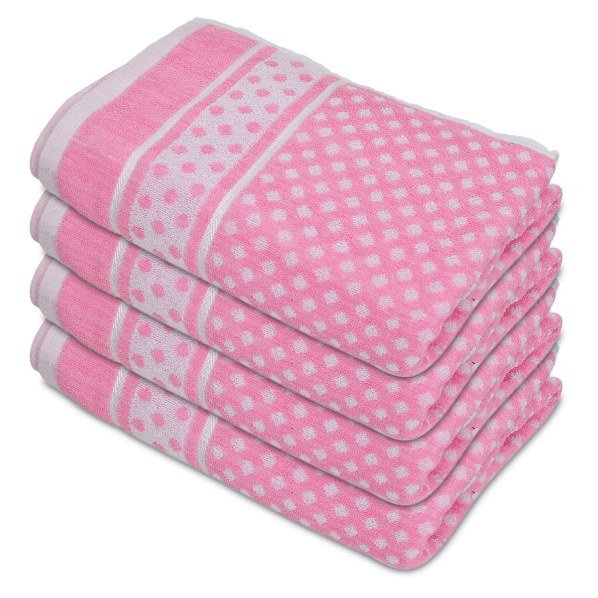 Heart HomeDot Printed Super Soft, Fluffy, and Absorbent, Cotton Bath Towel Perfect for Daily Use, 30"x60"- Pack of 4 (Pink)
