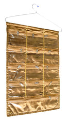 Kuber Industries 12 Small & 1 Large Zipper Pockets Hanging Jewellery Organizer Hanging Wall Pocket Storage Bag With Hanger (Gold)