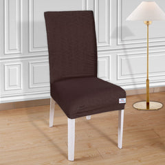 Heart Home Leaf Printed Polyester Stretchable Elastic Dining Chair Cover/Seat Slipcover/Seat Protector- Pack of 6 (Brown)-50HH01006