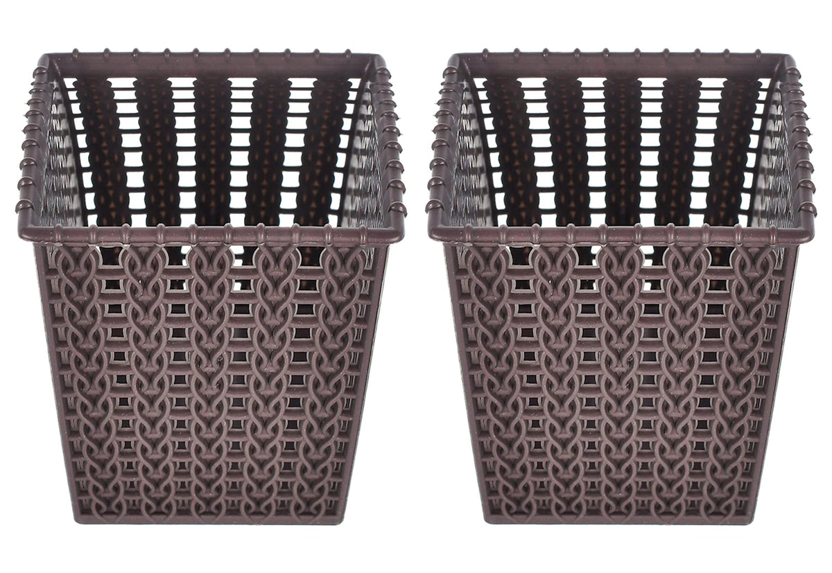 Heart Home Square Shape M 5 Multipurpose Plastic Holder/Organizer for Kitchen, Bathroom, Office, Living Room - Pack of 2 (Brown)-46HH0438